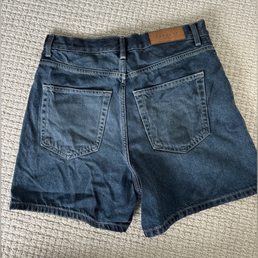 Preloved Topshop Denim Black Gray Denim Mid Length Shorts size 8